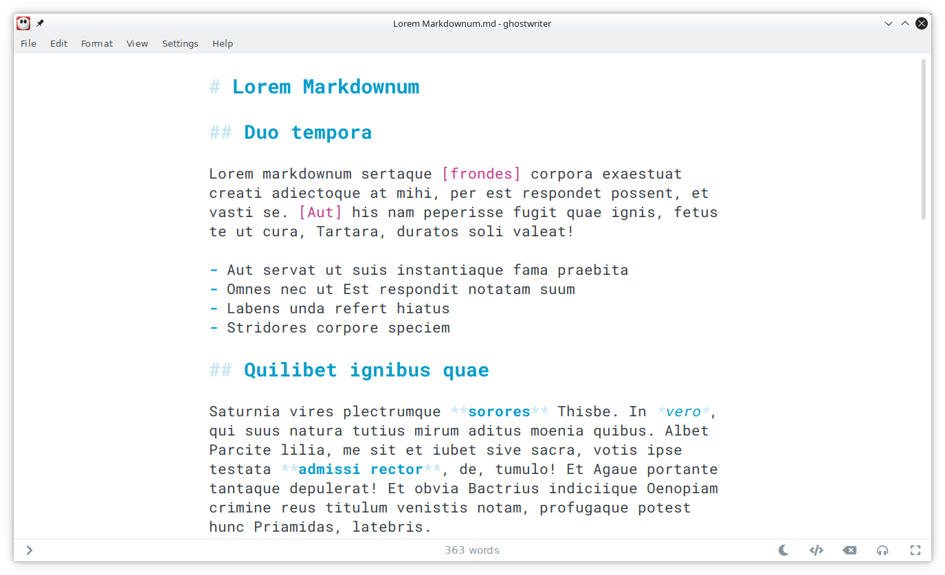 A Lorem Ipsum document opened in ghostwriter